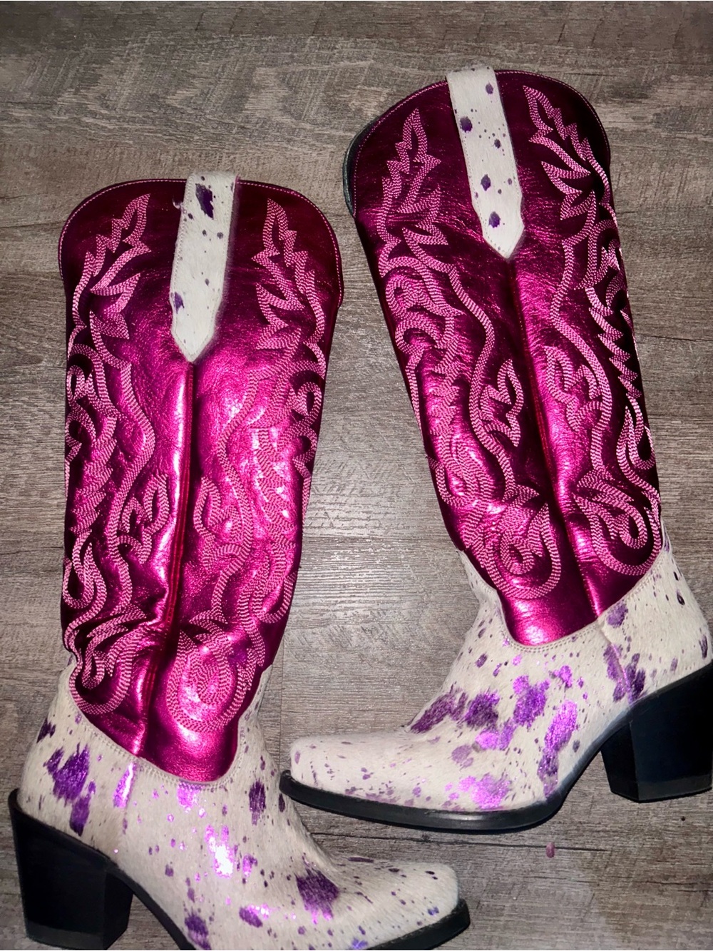 Metallic Hot Pink Snip Toe Cowboy Boots - Leather & Harion 7.5 - Picture 2 of 13